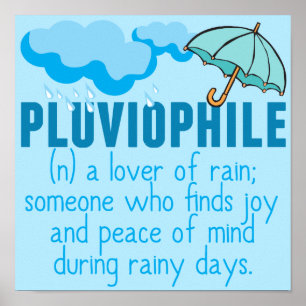 Pluviophile Rain Lover  Blue Umbrella Poster
