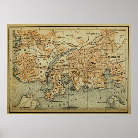  Plymouth England Map (1901) Poster (Voorkant)