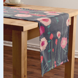 Plymouth Flowers Dark Boho Floral Painting Korte Tafelloper