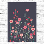 Plymouth Flowers Dark Boho Floral Poster<br><div class="desc">Moderne Bohemen botanciale kunst.  boho loste roze bloemschilderij op een donkergrijze achtergrond. Geïnspireerd door wilde bloemen die groeien in Plymouth. Originele kunst van Nic Squirrell.</div>