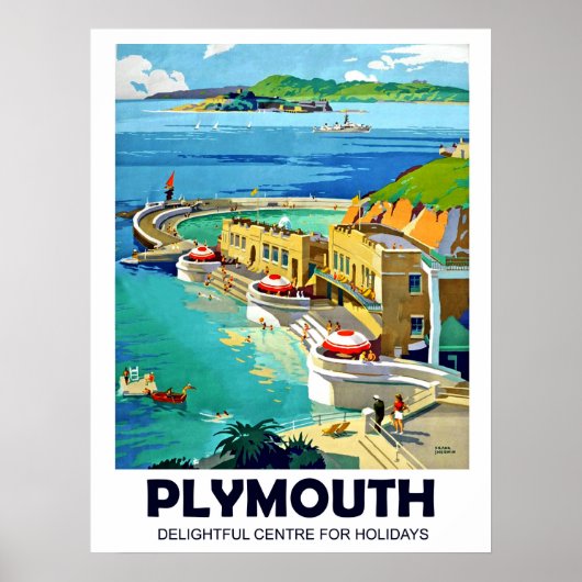 Plymouth, landschap op zee, oldtimers poster (Voorkant)