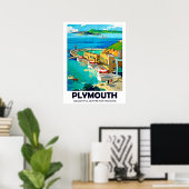 Plymouth, landschap op zee, oldtimers poster (Thuiskantoor)