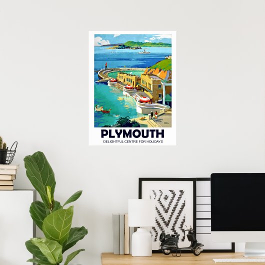 Plymouth, landschap op zee, oldtimers poster (Thuiskantoor)