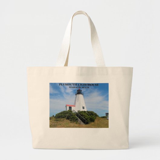 Plymouth Lighthouse, "de Gurnet" Massachusetts Grote Tote Bag (Voorkant)