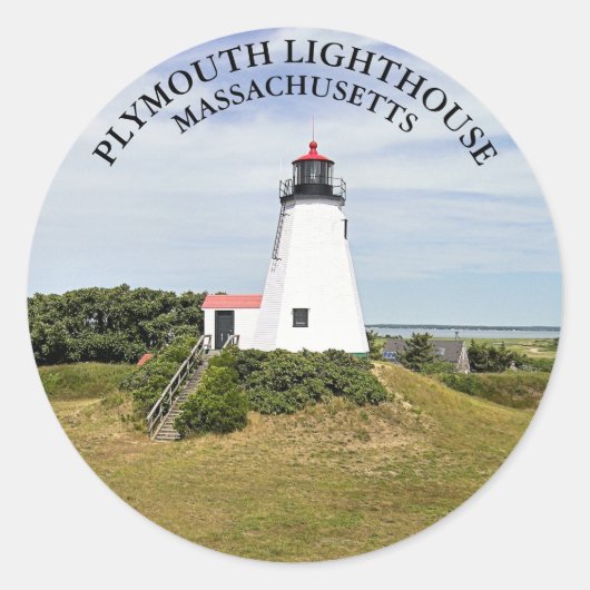 Plymouth Lighthouse, Massachusetts Ronde Stickers (Voorkant)