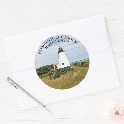 Plymouth Lighthouse, Massachusetts Ronde Stickers (Envelop)