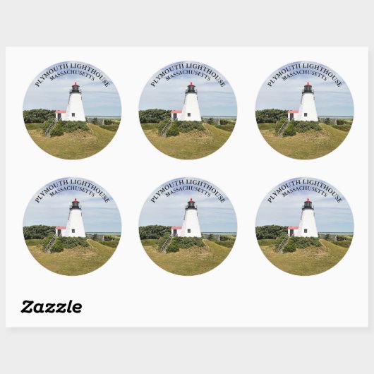 Plymouth Lighthouse, Massachusetts Ronde Stickers (Vel)