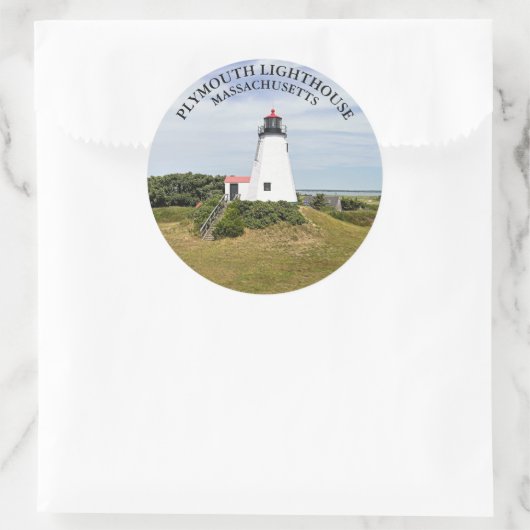 Plymouth Lighthouse, Massachusetts Ronde Stickers (Tas)