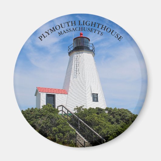 Plymouth Lighthouse, Massachusetts Round Magnet (Voorkant)