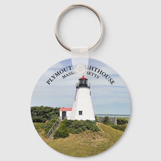 Plymouth Lighthouse, Massachusetts Round Sleutelha Sleutelhanger (Voorkant)