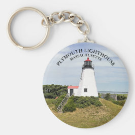 Plymouth Lighthouse, Massachusetts Round Sleutelha Sleutelhanger