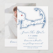 Plymouth MA Cape Cod Kaart Marine Blauwe bruiloft (Voorkant / Achterkant)