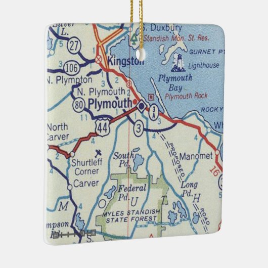 Plymouth MA Kaart Keramisch Ornament (Rechts)