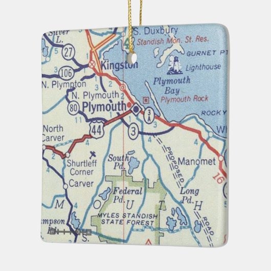 Plymouth MA Kaart Keramisch Ornament (Links)
