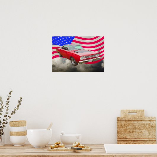 Plymouth Roadrunner And American Flag Poster (Keuken)