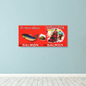 Plymouth Rock Brand Salmon Label Canvas Afdruk (Insitu (Houten vloer))