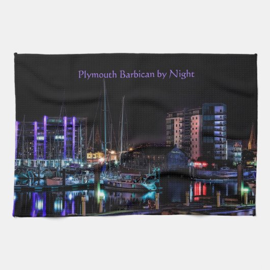 Plymouth Souvenir - The Barbican by Night Theedoek (Horizontaal)