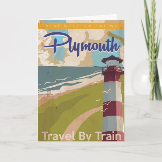Plymouth Vintage Travel Poster Feestdagen Kaart (Voorkant)