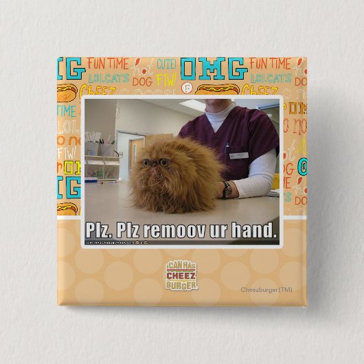 Plz remoov onze hand vierkante button 5,1 cm (Voorkant)
