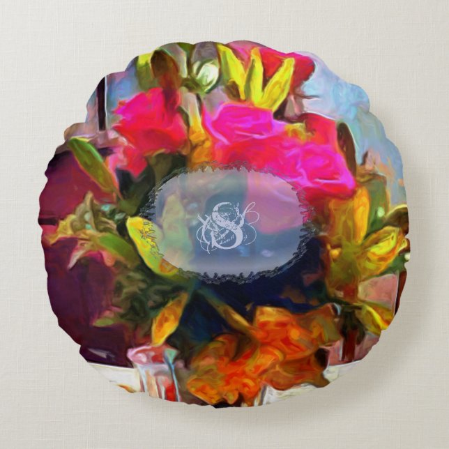 PM0001 van de bloemen van Monogram Love Rond Kussen (Voorkant)