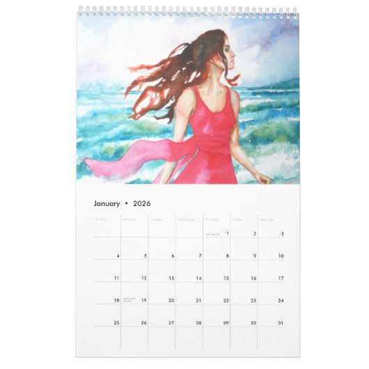 PMACarlson Beauful Women in Waterverf Calender Kalender (Jan 2026)