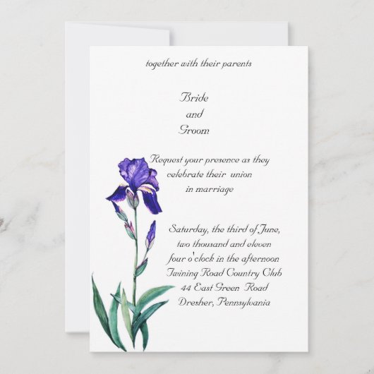 PMACarlson Elegant Iris Wedding Uitnodiging (Voorkant)