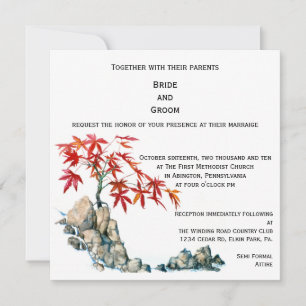 PMACarlson Red Maple Bonsai Wedding Invitation Kaart