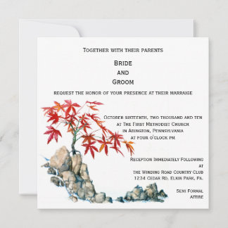 PMACarlson Red Maple Bonsai Wedding Invitation Kaart