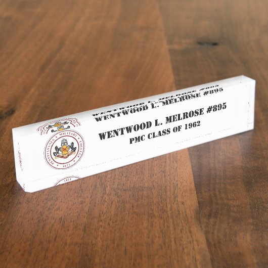 PMC DESK NAMEPLATE w/Classic PMC Seal (BLK-TEKST) Naambordje (Zijkant)