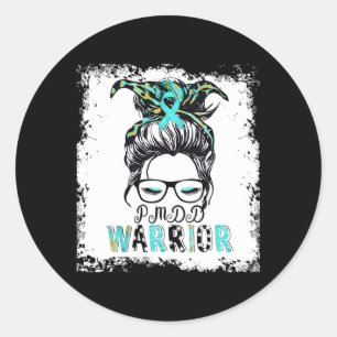 PMDD Warrior Mom Ribbon Awareness Messy Bun Ronde Sticker