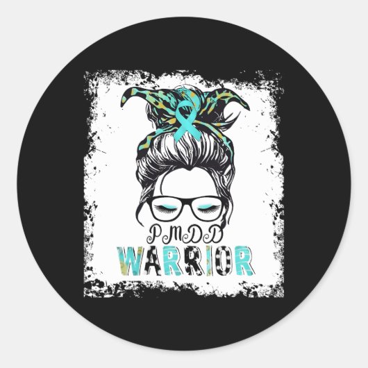 PMDD Warrior Mom Ribbon Awareness Messy Bun Ronde Sticker (Voorkant)
