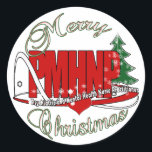 PMHNP CHRISTMAS Psychiatrische geestelijke gezondh Ronde Sticker<br><div class="desc">PMHNP CHRISTMAS Psychiatrische psychiatrische verpleegkundigen BIG RED BOLD MERRY CHRISTMAS FUN giften voor specialisten in de verpleegkunde</div>