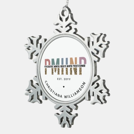 PMHNP Luipaard Print Psychiatrische Geestelijke Ge Tin Sneeuwvlok Ornament (Rechts)