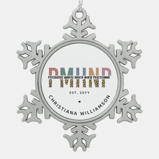 PMHNP Luipaard Print Psychiatrische Geestelijke Ge Tin Sneeuwvlok Ornament (Voorkant)