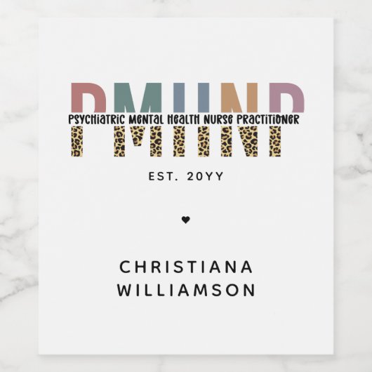 PMHNP Luipaard Print Psychiatrische Geestelijke Ge Wijn Etiket (Enkel label)