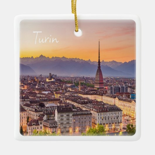 PMT001 TURIN bij zonsondergang, Piemonte, Italië, Keramisch Ornament (Voorkant)