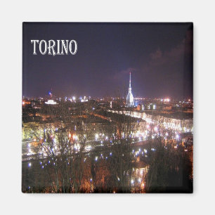 PMT005 TURIN bij nacht, Piemonte, Italië, Koelkast Magneet