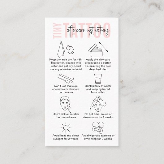 PMU Artist Tattoo After Care Instructions Roze Visitekaartje (Voorkant)