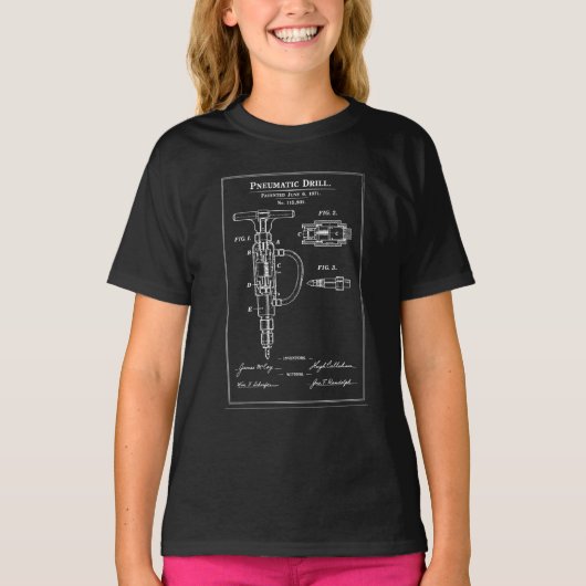 Pneumatic Drill Blueprint Patent T-shirt (Voorkant)