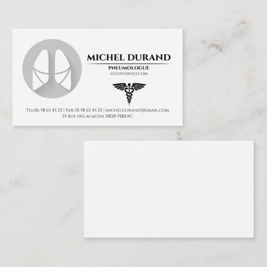 Pneumoloog Medicals Visitekaartje (Voorkant / Achterkant)