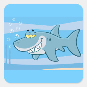 png_cartoon-shark-underwater Funny blue fish Vierkante Sticker