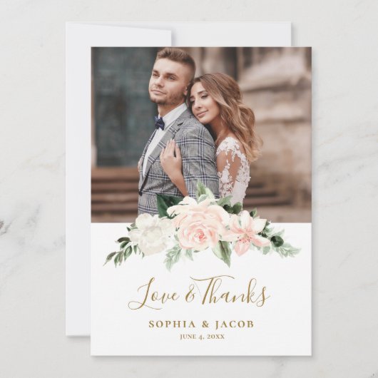 Pnk Floral Photo Wedding Bedankkaart (Voorkant)
