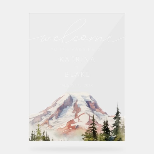 PNW Mount Rainier Wedding Welkom Acryl Teken Acryl Bord (Voorkant)
