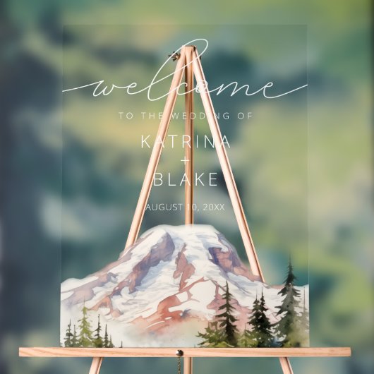 PNW Mount Rainier Wedding Welkom Acryl Teken Acryl Bord (Neutraal)