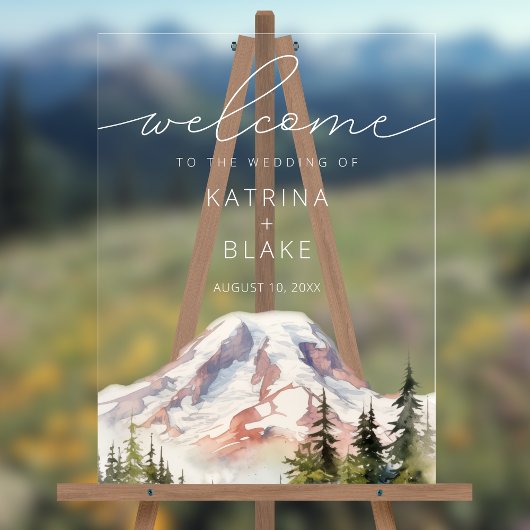 PNW Mount Rainier Wedding Welkom Acryl Teken Acryl Bord