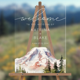 PNW Mount Rainier Wedding Welkom Acryl Teken Bord