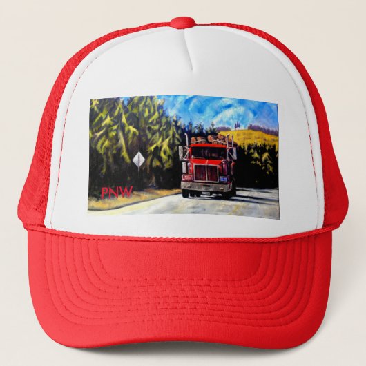 PNW Red Trucker Hat - de Logging Truck Pet (Voorkant)