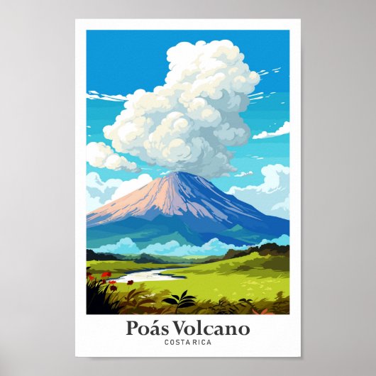 Poas Vulkaan Costa Rica Kunst Reizen Illustratie Poster (Voorkant)