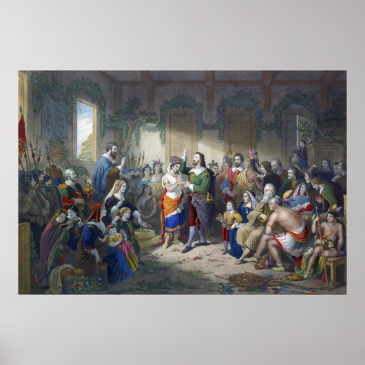 Pocahontas huwelijk met John Rolfe Henry Brueckner Poster (Voorkant)