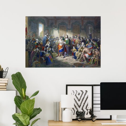 Pocahontas huwelijk met John Rolfe Henry Brueckner Poster (Thuiskantoor)